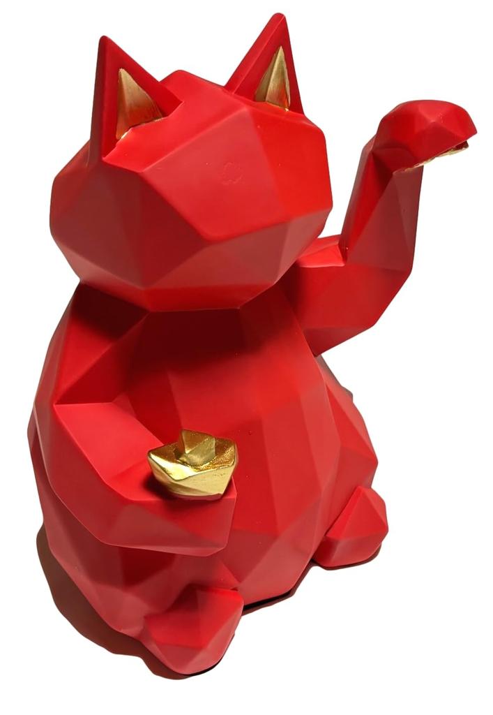 stylish interior decor [Natura Style] Maneki-neko (beckoning cat) figurine, Nordic-style ornament, (Red, Large)
