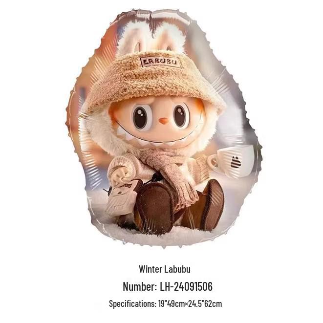 Adorable Cartoon Labubu Winter Birthday Foil Balloon for Kids' Party Decoration