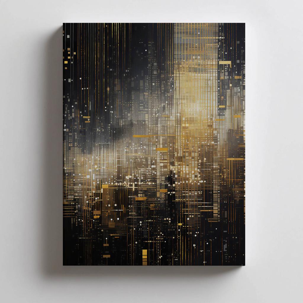 City Lights, Poster In Black And Gold City Lights, Poster In Black And Gold, 70X100 Cm, Unframed, Premium Canvas On Stretcher