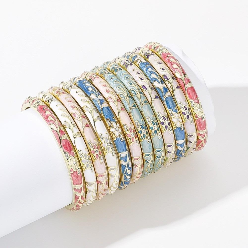 Traditional Flower Bangle Enamel Women's Hand Bracelet Vintage Cloisonne Bangle Jewelry Gifts
