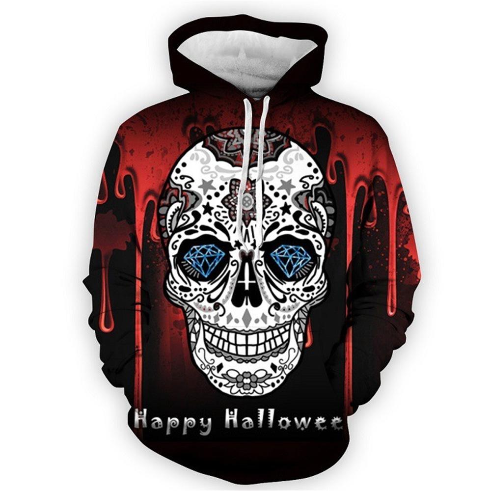 Halloween Cartoon Men Sweatshirt Graffiti Pattern Hooded Salt Animation Printed Loose Tide Top