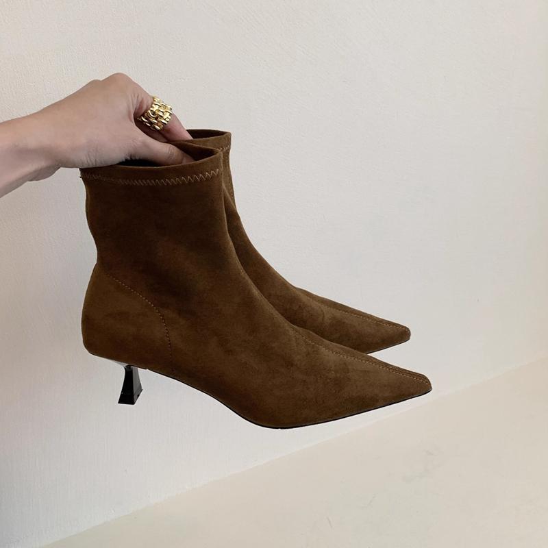 Fashion SUOJIALUN 2025 Winter New Brand Women Ankle Boots Fashion Pointed Toe Slip On Short Boots Shoes Thin Med Heel Dress Pumps