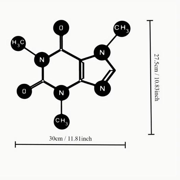 Caffeine Molecule Metal Wall Art: Aesthetic Kitchen Decor Sign