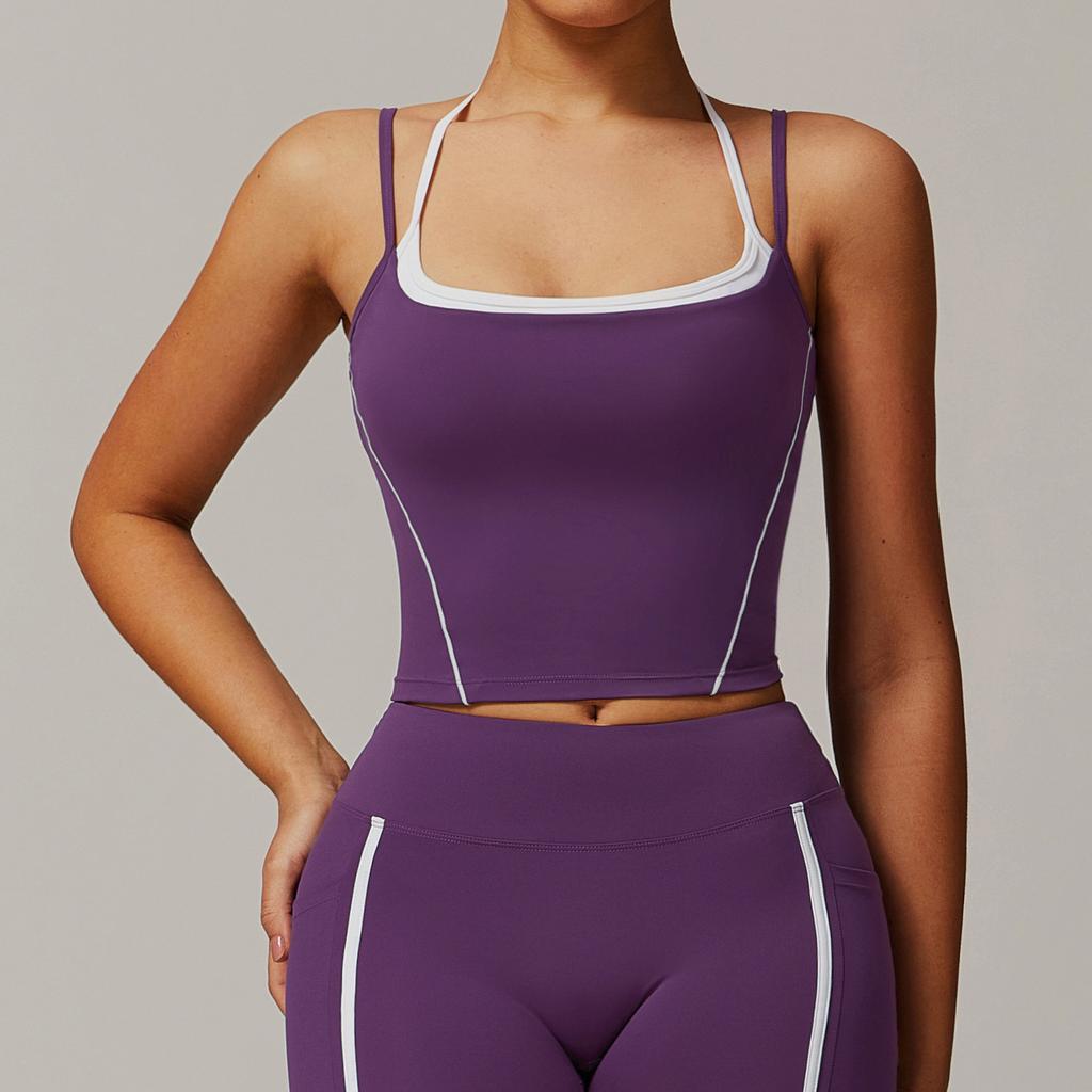 New Fake Two-Piece Neck Hanging Beautiful Back Yoga Vest, High-Intensity Running And Fitness, Nude Suspender Underwear For Women