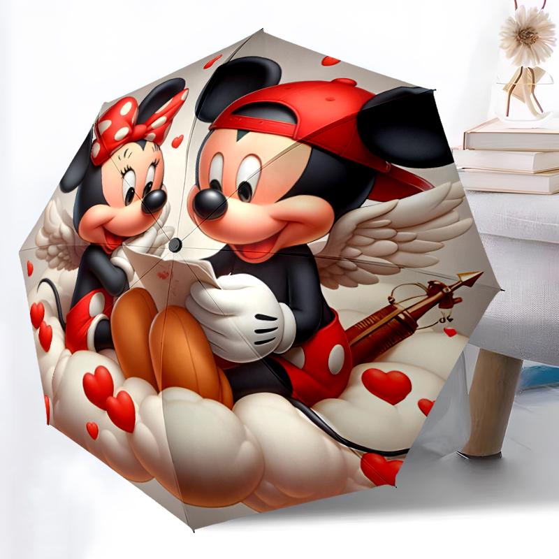 1pc Sturdy 8-Bone Auto Umbrella, Black And White Mickey Pattern Umbrella, Digital Printed, Foldable Umbrella for On-the-Go Outdoor Use