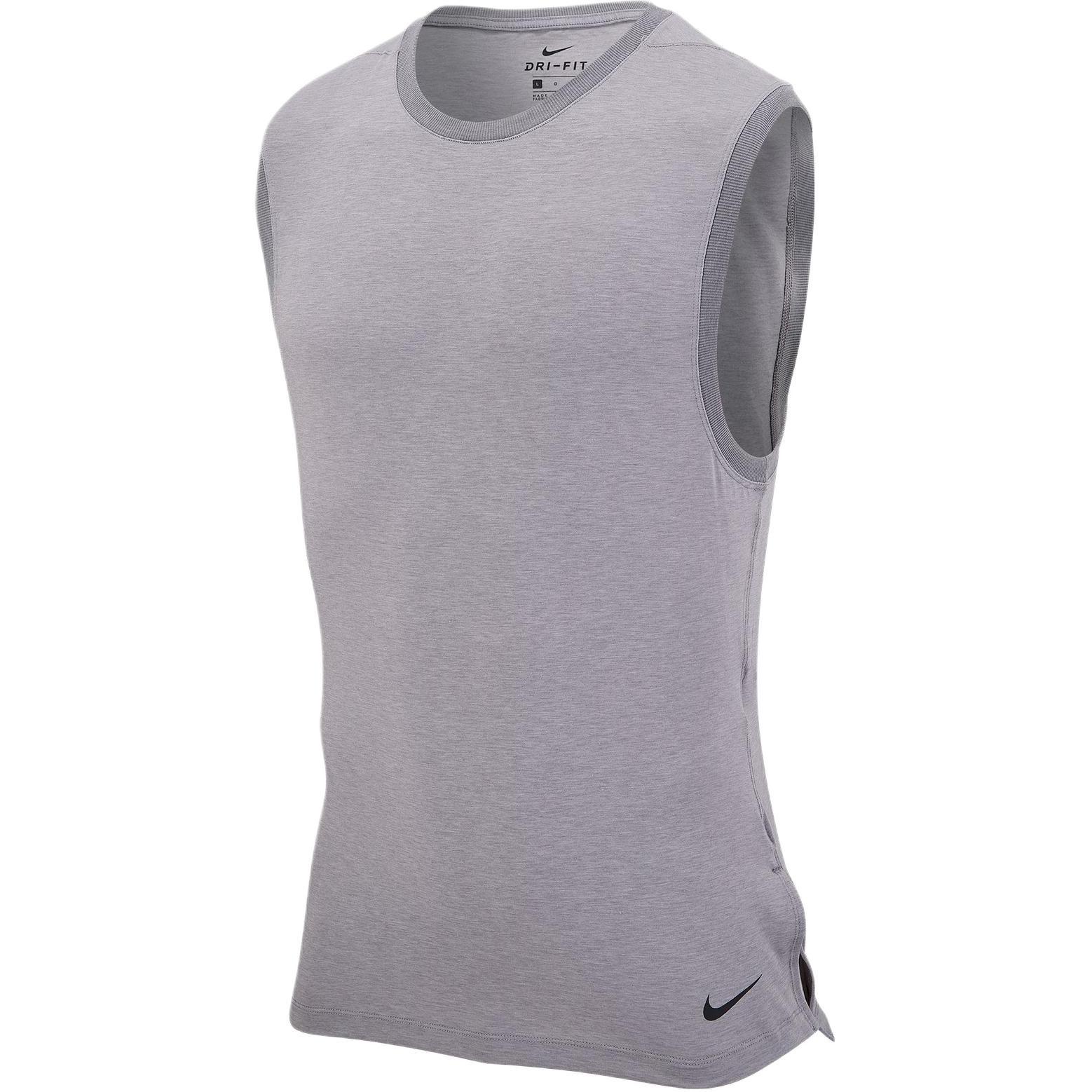 Men s Nike Dri-FIT Solid Color Logo Round Neck Slim Fit Gray Vest CN9819-056 M