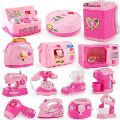 Ensemble de jeu de simulation de cuisine pour enfants: Mini-électroménager rose avec machine à laver et cuiseur à riz