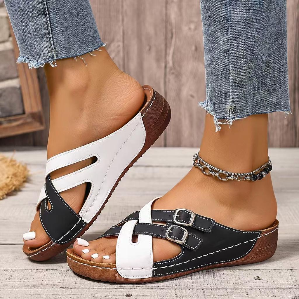 Fashion Women Slippers Mix Color Wedges Heeled Sandals 2025 New Summer Shoes Women Casual Summer Slippers Slides Women Zapatos De Mujer