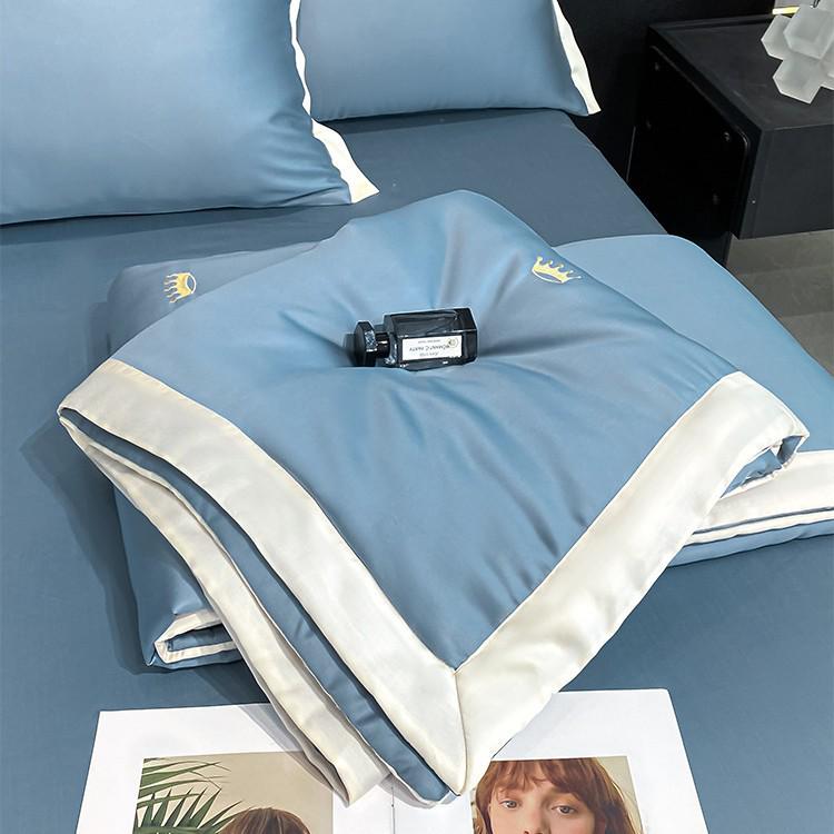 Embroidered Ice Silk Summer Quilt Set: 4-Piece, Machine Washable, Thin & Cool
