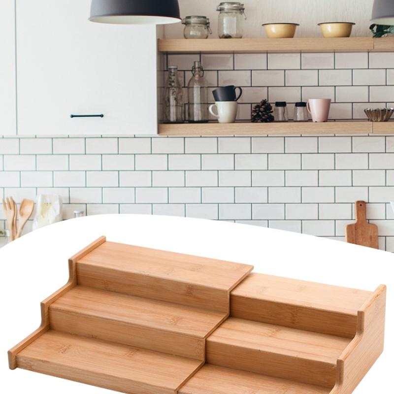 Μέγεθος συσκευασίας κουτιού 23*24*9,5cm μπαμπού 3 επιπέδων ρυθμιζόμενη ραφιέρα αποθήκευσης για μπαχαρικά