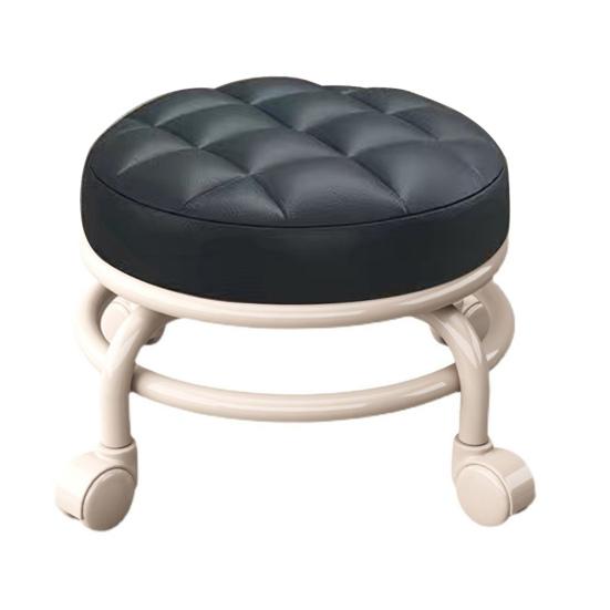 Low Height Rolling Stool with 360 Degrees Wheels Faux Leather Sponge Filled Cushion Modern Home