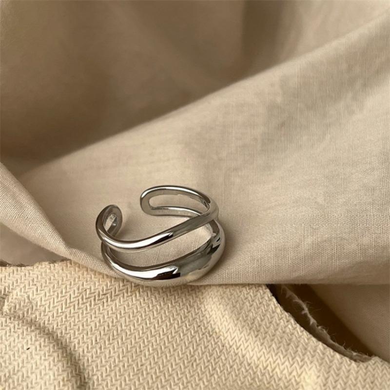 925 Sterling Silver Retro Plain Silver Ring for Women Does Not Fade, Light Luxury, High-end Sense, Versatile Opening Fashion Personality Ring