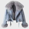 2025 Autumn/Winter Women's Denim Jacket with Detachable Faux Rabbit Fur Liner