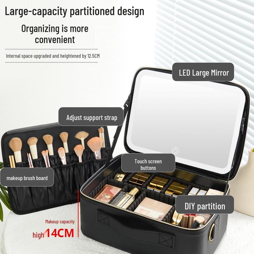 Women's LED Light Makeup Bag with Mirror 2025 – Large Capacity Handheld Cosmetic Storage Box