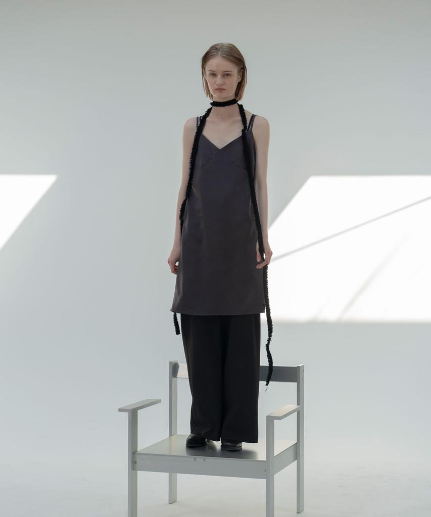 Mosyupamosyu Satin Layered Slip Dress [Dark Brown]