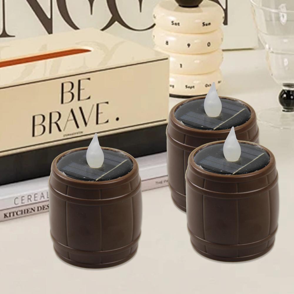 Solar Wine Barrel Candle Light Flameless Outdoor Garden Decoration Mini Waterproof Solar Candle Lamp Terrace Halloween Decor