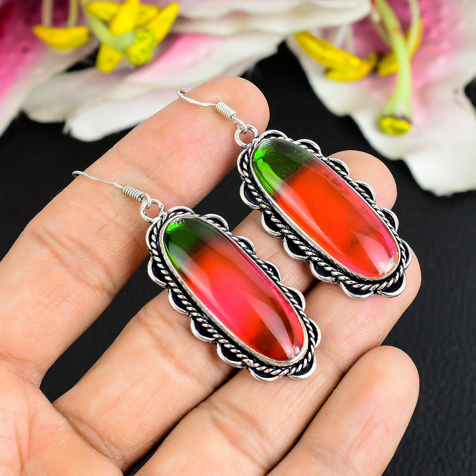 

Bi-Color Tourmaline Gemstone 925 Sterling Silver Jewelry Earring 2.36 KG-1740