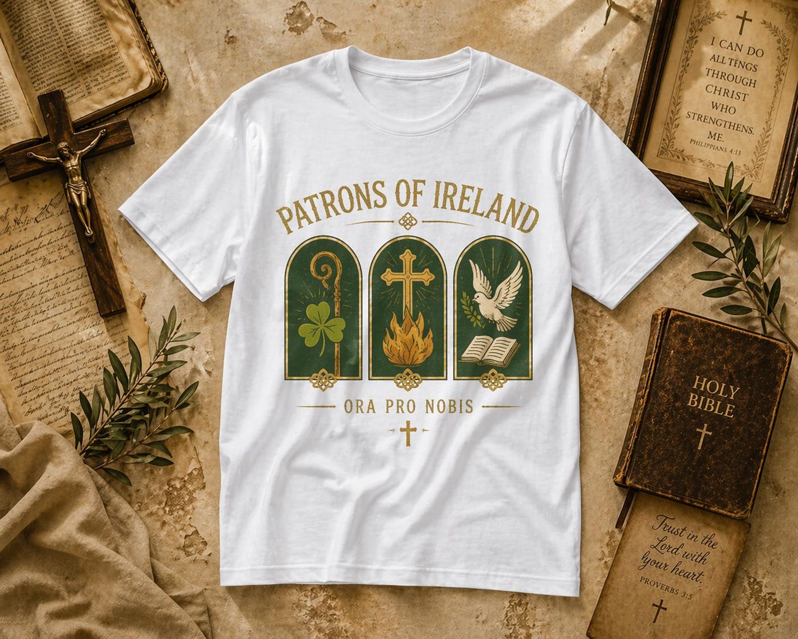 Ireland Patron Saints Symbol Tee – Catholic Faith Vintage Shirt 2XL