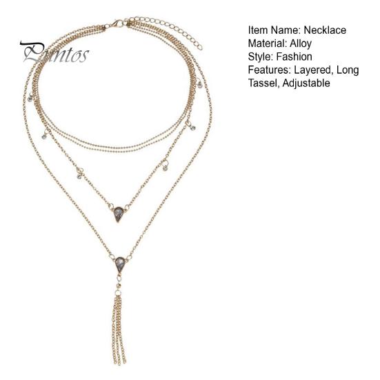 Damen-Halskette, geschichtet, lange Quaste, goldenes massives Metall, erweitert, verstellbar, vier Schichten, sexy, minimalistische Mädchen-Kette, Halskette, Mode-Accessoires