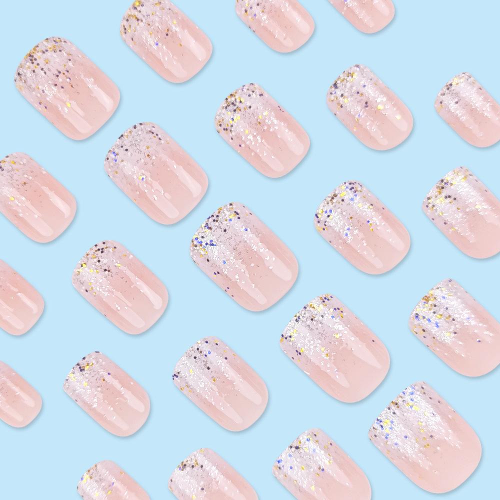 24 pz/set Quick Nails Glitter Bianco Gradiente Nail Art French Unghie Indossabili Adesivi per Unghie Rimovibili Impermeabili Unghie Finte
