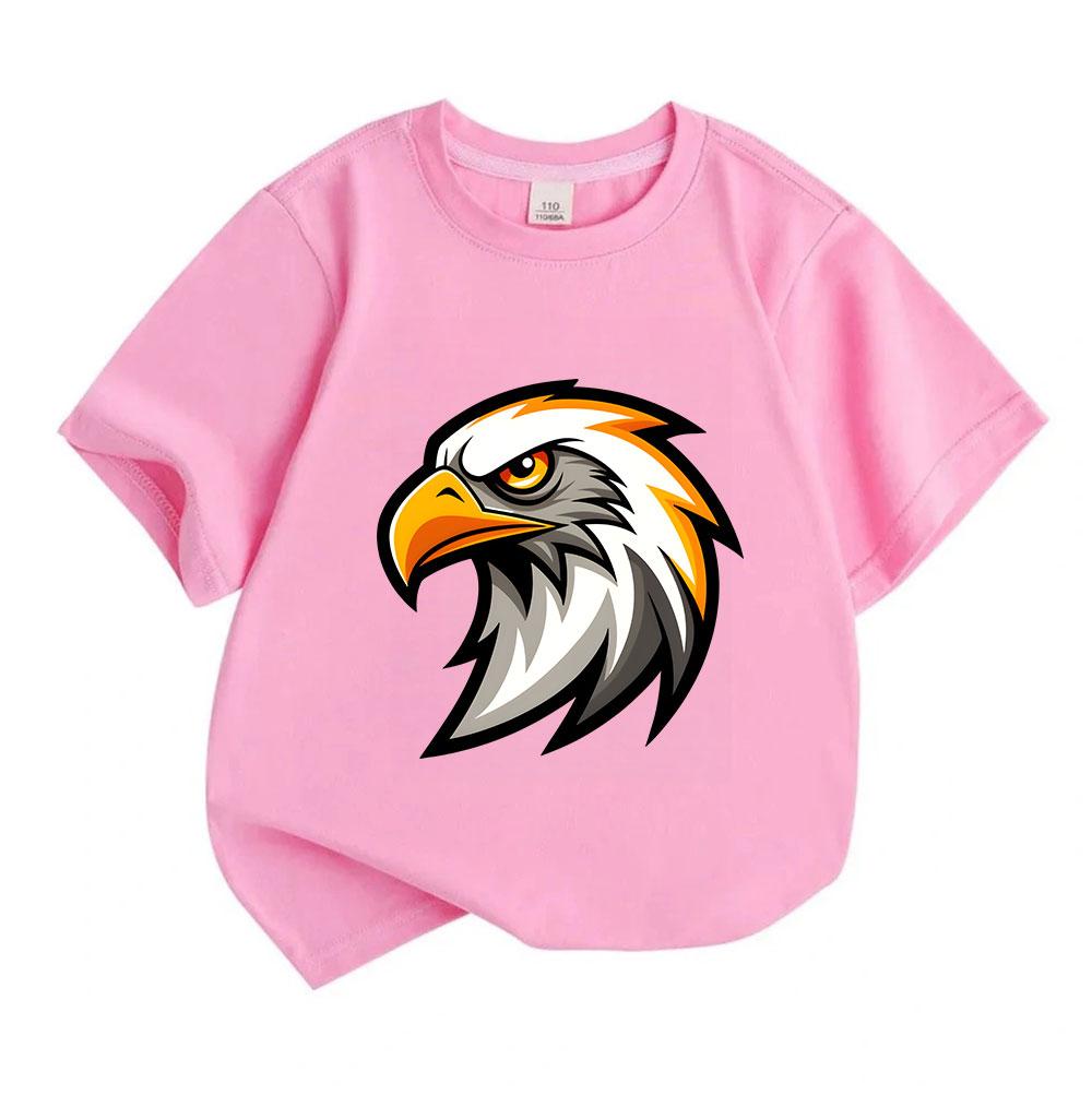 Kids Boys Girls 100% Cotton Crew Neck Short Sleeve T-Shirt, Cool Stylish Eagle Head Graphic Casual Soft Breathable Summer Tee for Children Daily Outdo