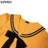 VONDA Two Pieces Women Girls College Style Sets Naval Collar Short Sleeve Blouse and Long Skirts Outfits 