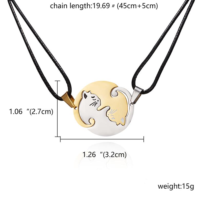Animal Pendant Black White Cat Stitching Necklace Simple Friendship Gift Heart Shape White Cat Cute Couple Jewelry Necklace