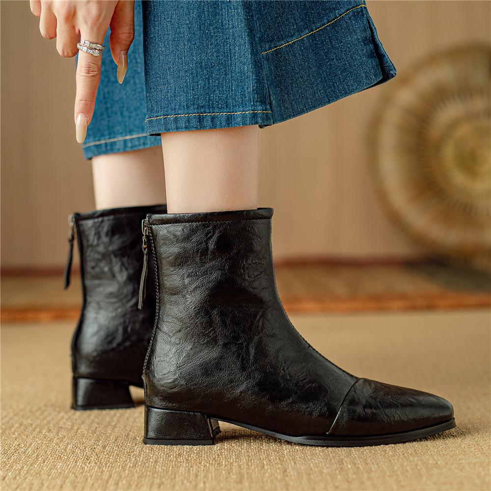 Fashion 2025 Autumn Luxury Leather Women Ankle Boots Back Zipper Close Modern Boots High Heels Shoes Woman Boats Botines Para Mujer