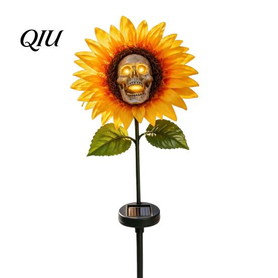 Solar Garden Lights Outdoor Waterproof Stake Light, Gothic Skull And Sunflower Statue Lamp, Halloween Decor LED Landscape for Patio Lawn Yard Pathway