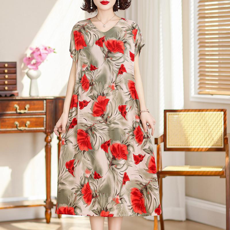 Vintage Long Dresses for Women Short Sleeve Elegant Plus Size Dress Loose Summer Clothes
