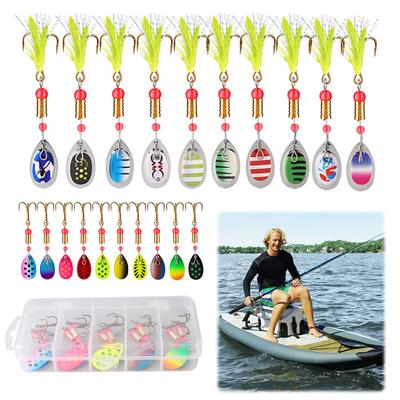 Boîte de 10 Cuillères Tournantes Métalliques pour la Pêche avec Hameçons Triples Appât Artificiel 3g Kit de Cuillères Tournantes Cadeau de Pêche pour Papa Père