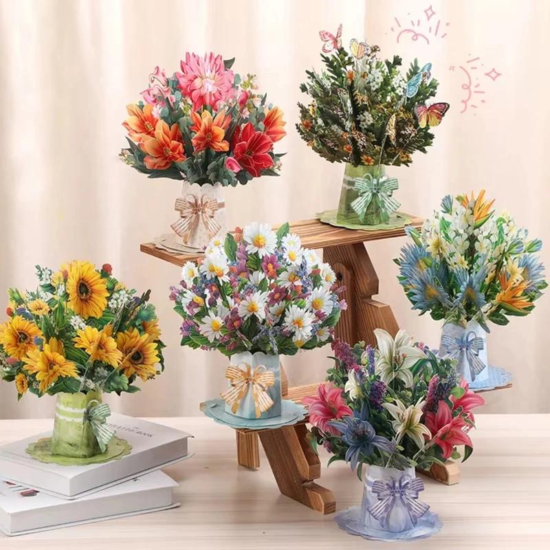 Carving Flower Mother's Day Birthday Greeting Cards Wishing Handmade 3D Pop Up Greeting Card Creative Paper Thank You Card