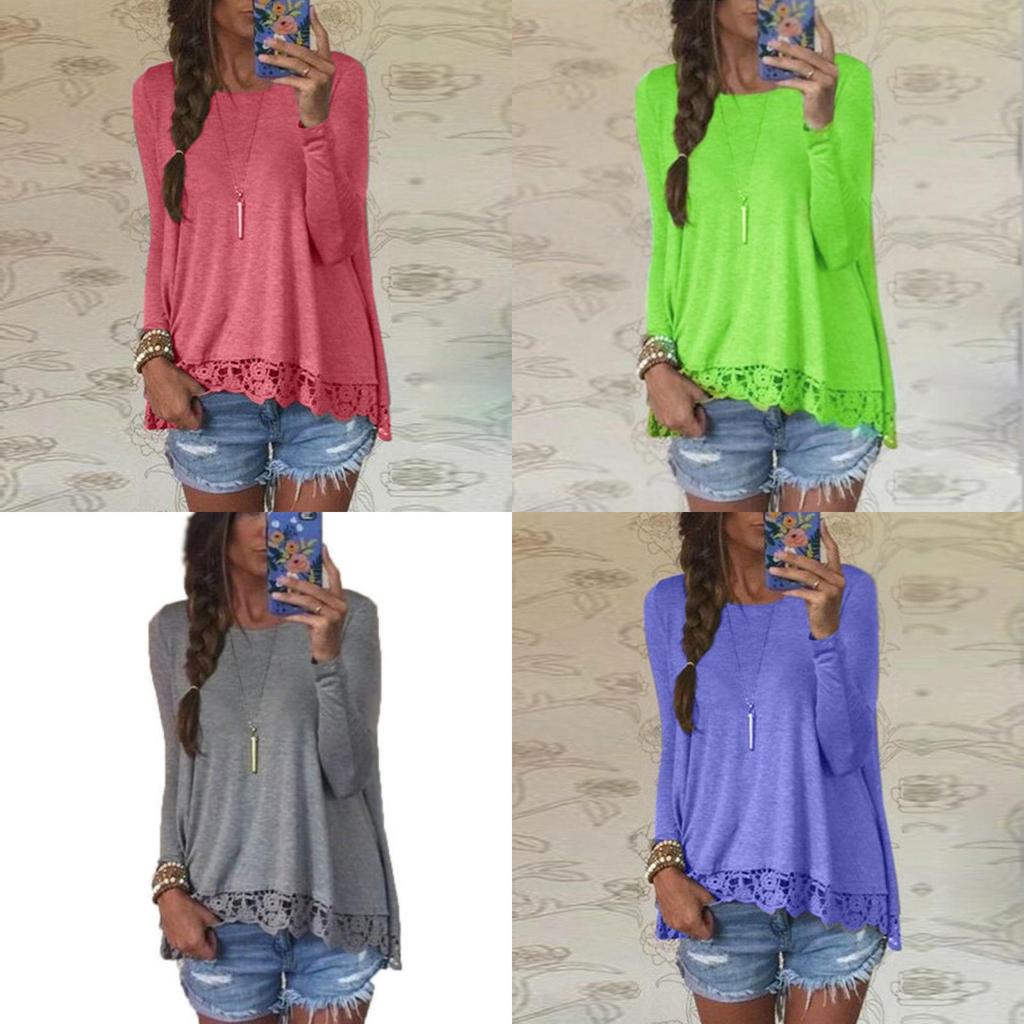 Chic Femme Blouse Manches Longues Dentelle Sweat Lche T-shirt Perfect For Casual Occasions