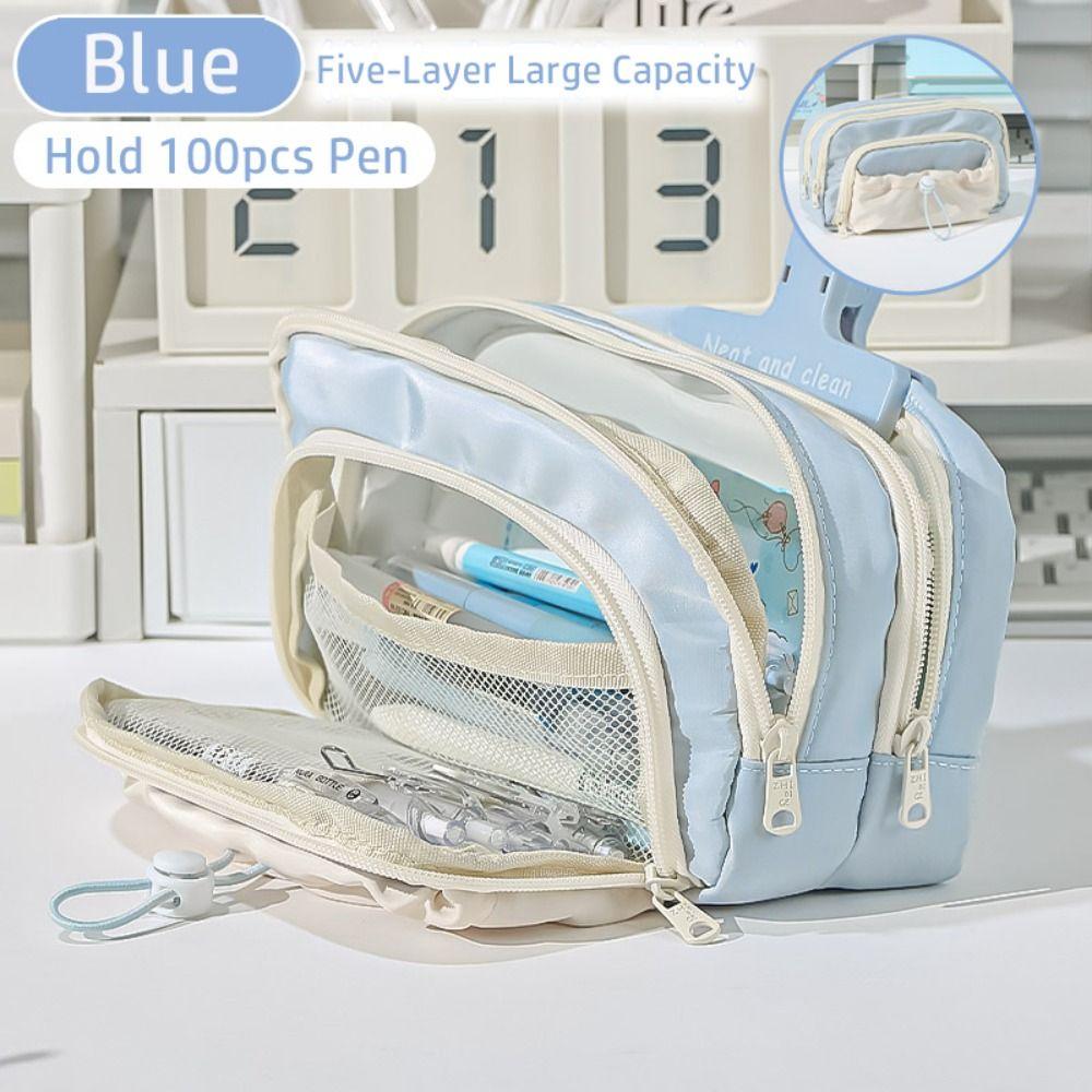 Five-Layer Pen Bag Zipper Pen Storage Bag Fashion Pencil Case  Gift