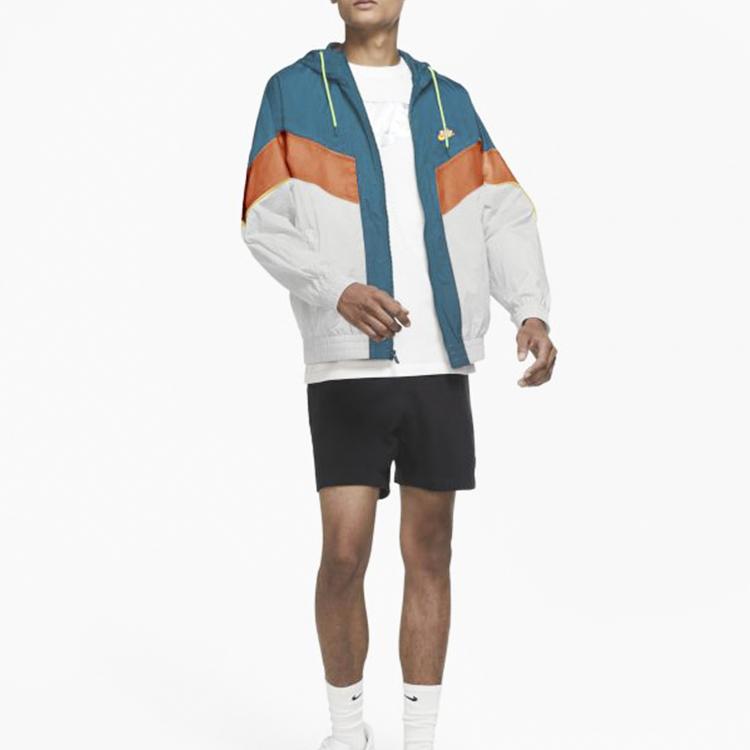 Nike Giacca Sportiva Casual Tessuta Colorblock con Cappuccio Uomo Giacche Blu Bianco Arancione DC0502-301