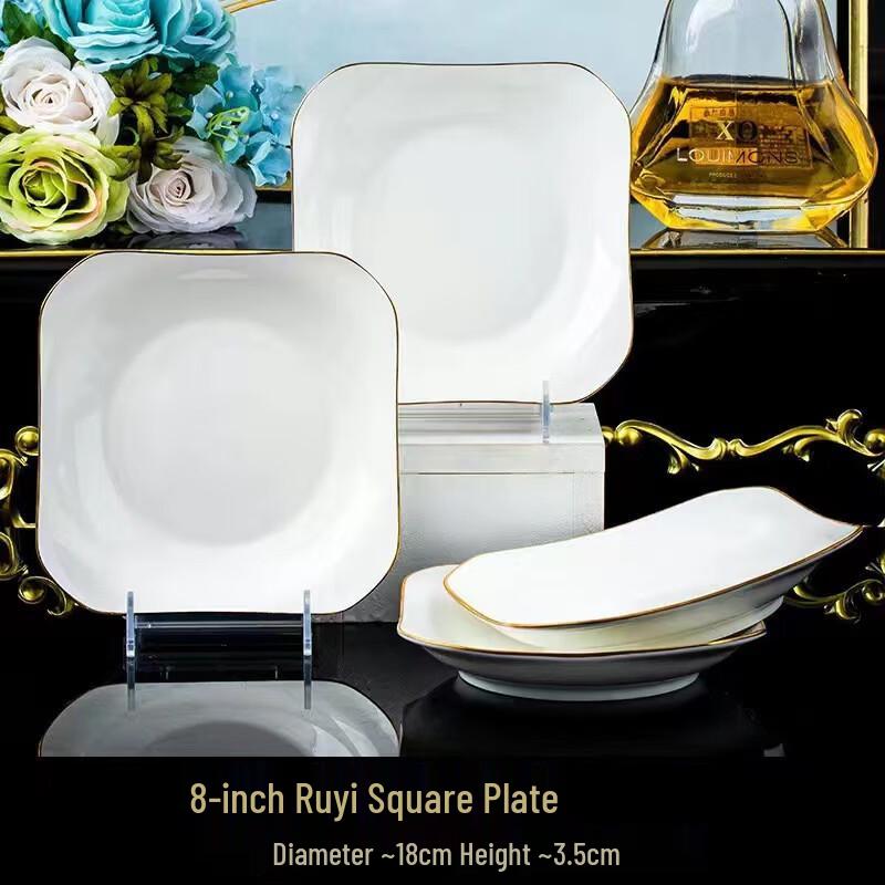 European Gold Inlaid Bone China Dinner Plate Set