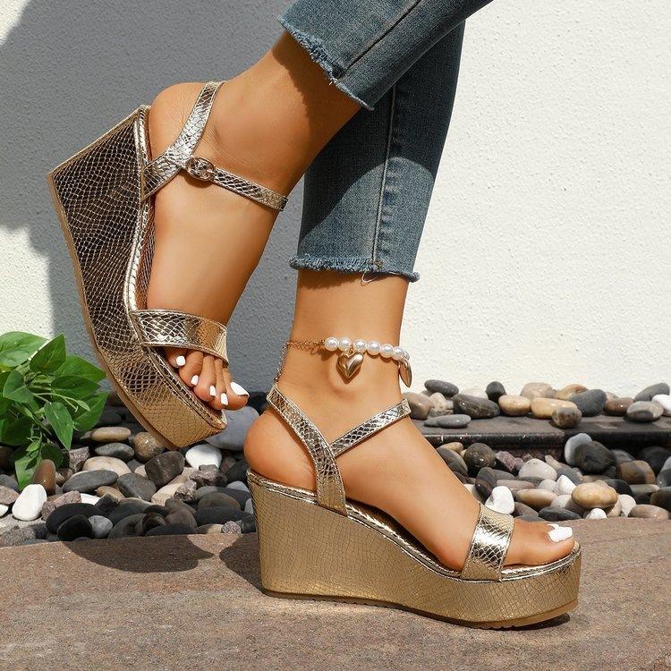 Women's Plus Size Gold High Heel Sandals, Sexy Platform Stage Shoes, Ankle Strap Open Toe Heeled Sandals for Women