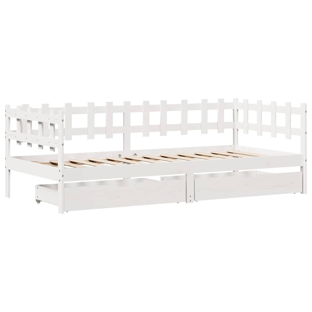 Daybed with Drawers White 80 X 200 Cm Pine Wood