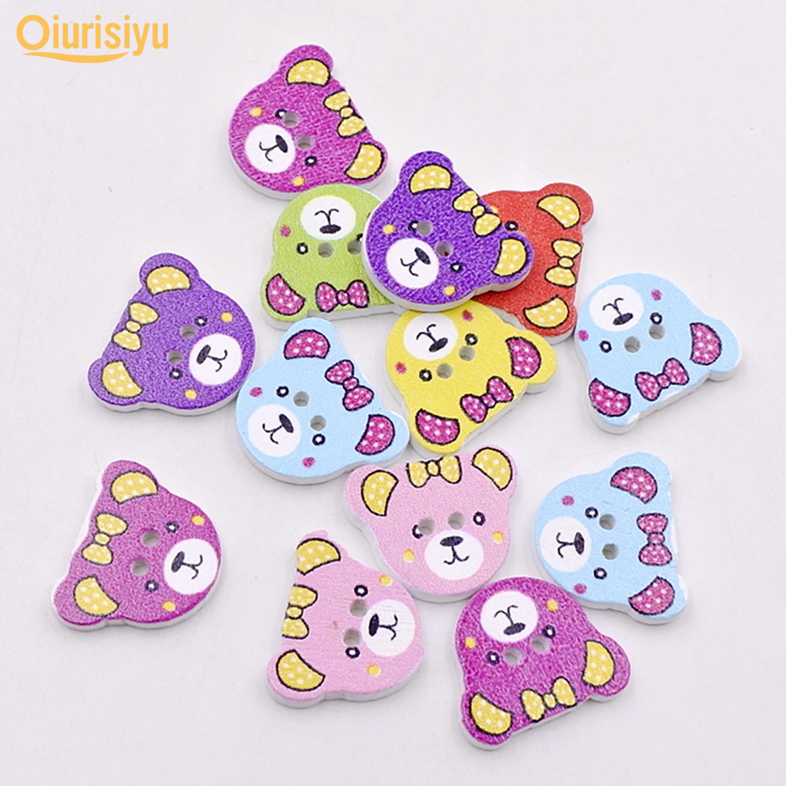 

50шт DIY многоцветный мультфильм голова медведя деревянная пуговица разноцветный