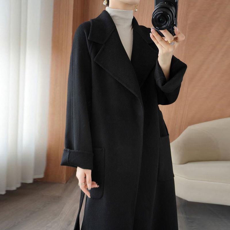 Women's Plus Size Double-Sided Wool Overcoat, Long Loose Fit (Autumn/Winter 2025)