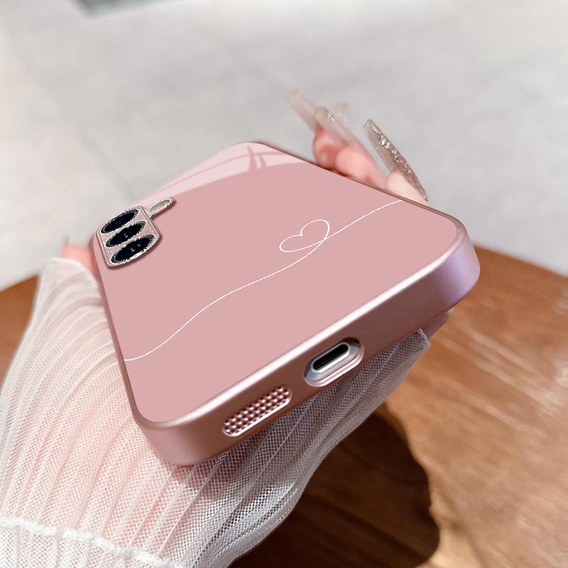 Electroplated glass phone case suitable for Samsung Galaxy S26 S25 S24 S23 S22 S20 S11 S10 FE/Ultra/Plus anti drop heart pattern