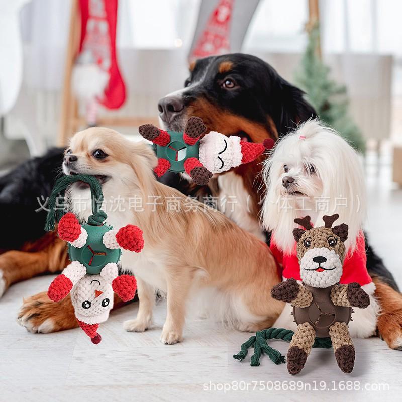 Christmas Dog Chew Toy With Treat Dispensing Scenting Function Durable Rope Knot Design Teeth Cleaning Anxiety Relief