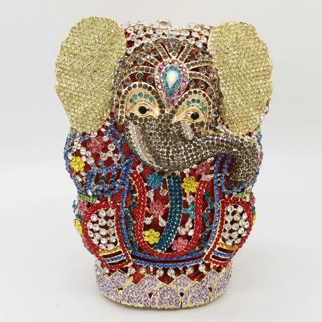 

Boutique De FGG Thai Buddhism Elephant Crystal Women Evening Clutch Bags Wedding Formal Dinner Minaudiere Handbags and Purses Small Clutch