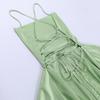 Summer New European and American Sexy Elegant Slim Sling Sling Satin Backless Strap A Swing Dress Women