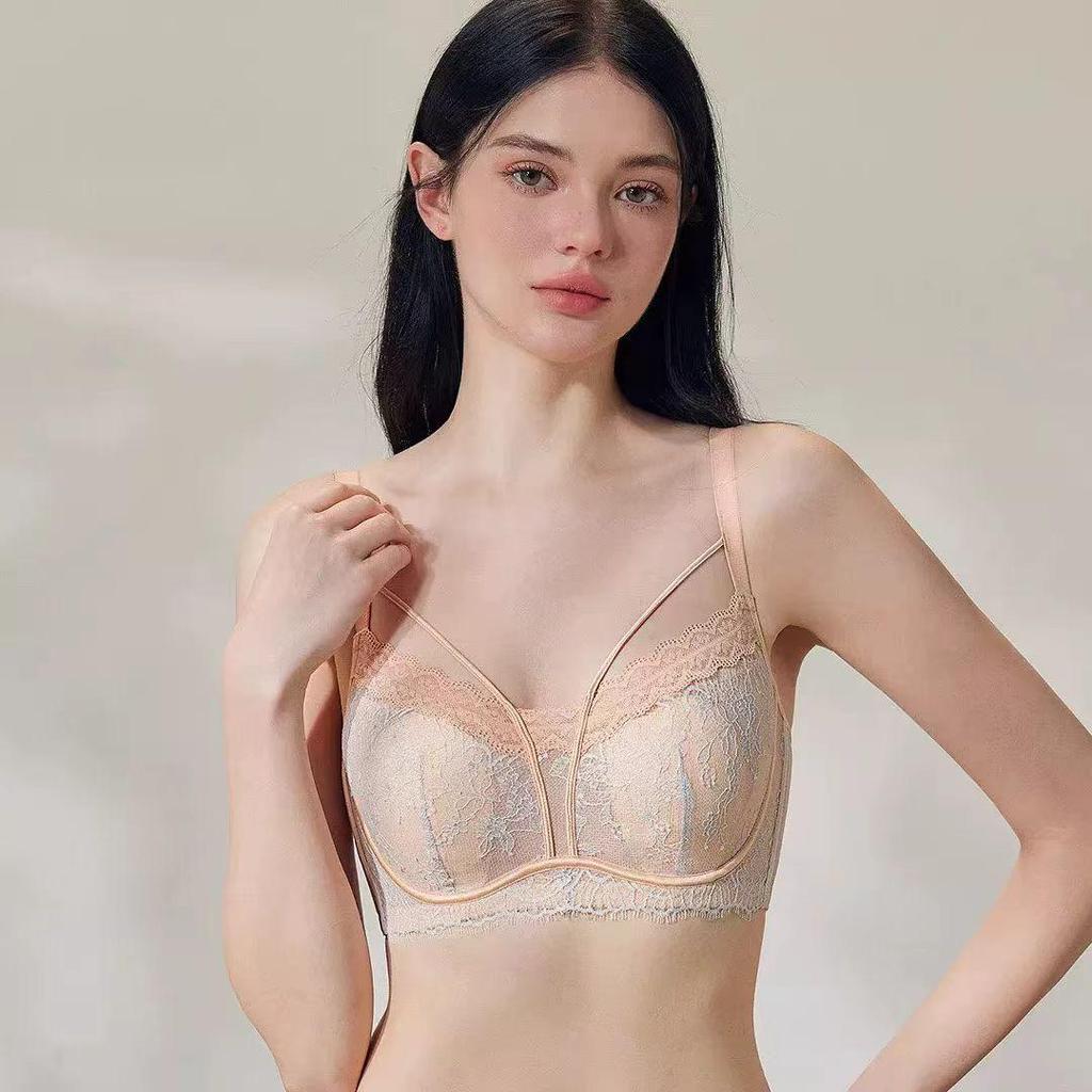 French Lingerie Lace Bra: Soft Underwire, Side Support, Adjustable Straps, and Anti-Sag for Plus Size