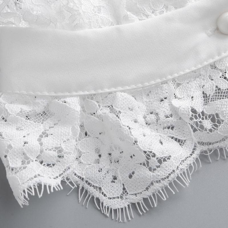 Eleganter Wimpernspitzen-Falschkragen, abnehmbarer Blusen-Halbhemdkragen, Halskette und Rüschen-Handgelenkmanschetten-Set für Damen
