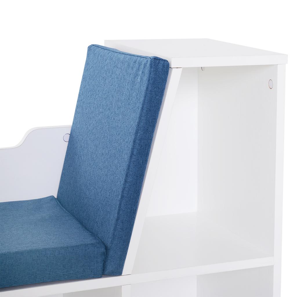 2-in-1 Bookcase Bench with Seat Cushions, Cube Shelf 6 Open Compartments and 2 Levels, Storage Furniture, 102 x 30 x 61 cm, Blue