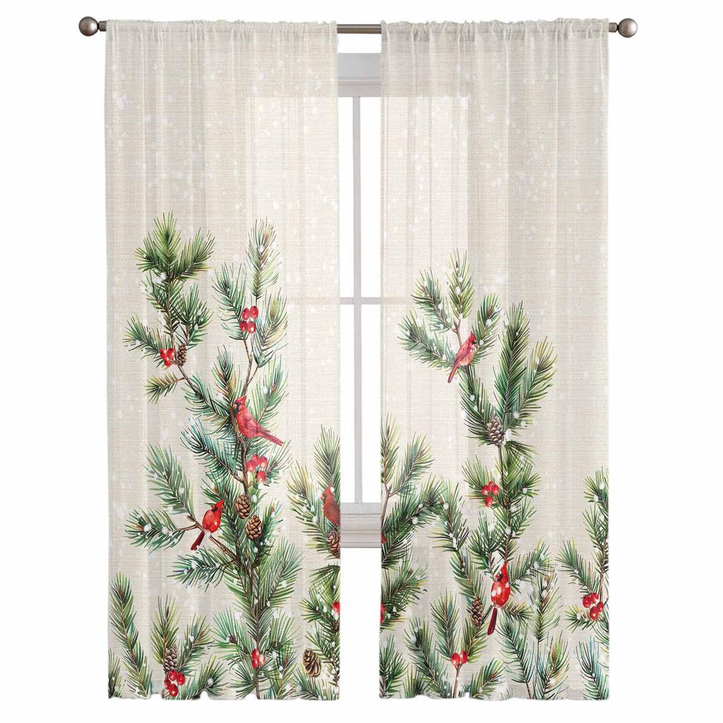 Christmas Pine Needle Jam Curtains For Living Room Bedroom Home Decoration Window Voile Tulle Curtain Drapes