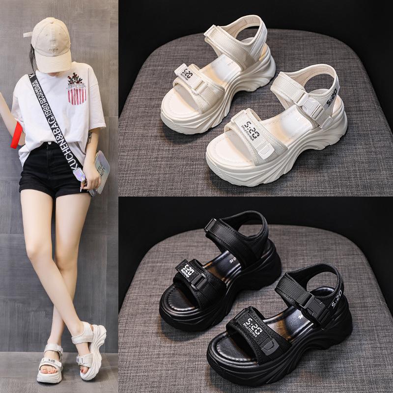 Sports sandals women's summer 2025 new beach casual shoes sponge cake thick sole high heel soft sole inner height increase