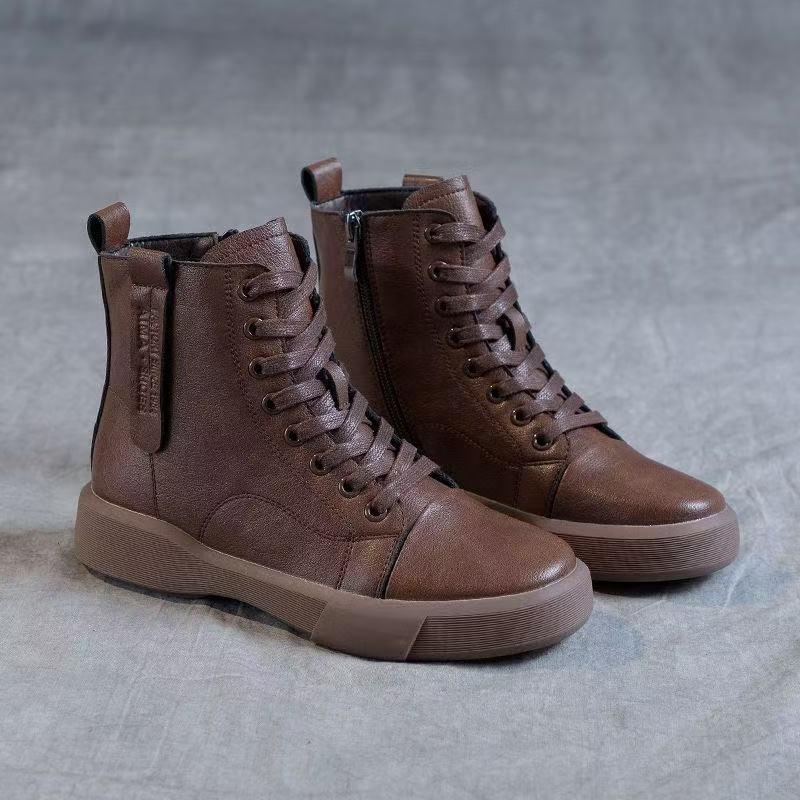 British style short boots Martin boots autumn and winter new thick-soled retro flat-bottomed velvet round head trendy cool short boots